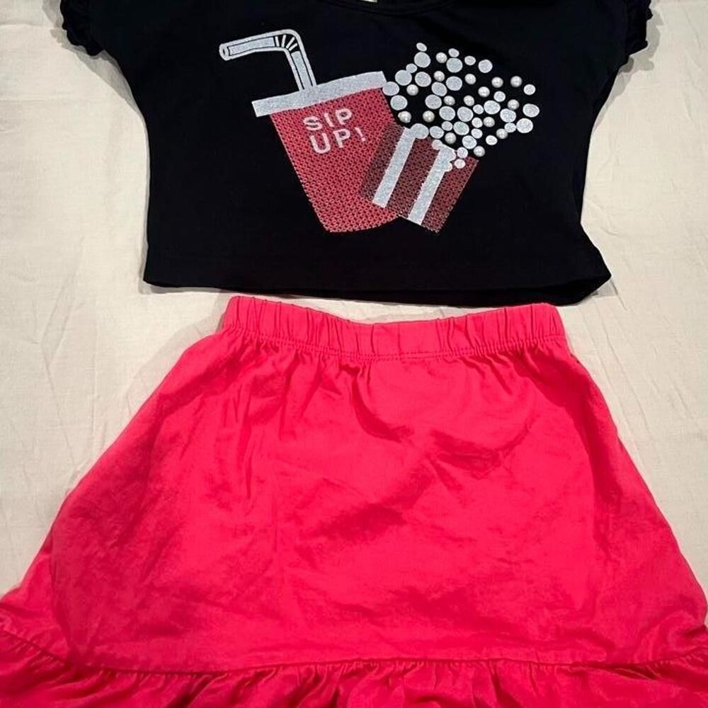 Zudio Pink and Black cotton skirt and top set - 18-24m